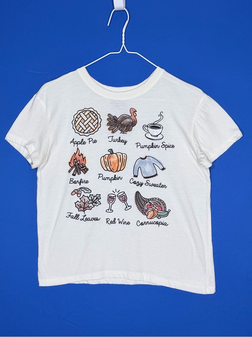 White Kids Graphic Fall Icons T-Shirt